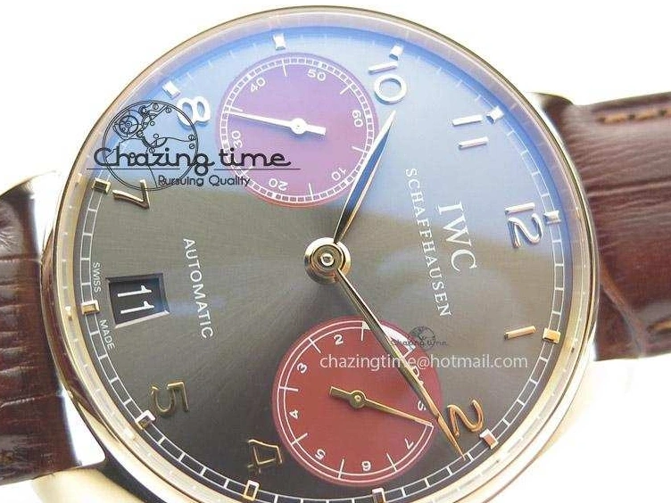 MIROTIME 0505 Portuguese Real PR IW500127 RG ZF 1:1 Best Edition Grey Red Dial On Brown Leather Strap A52010 V AllSeason 7331